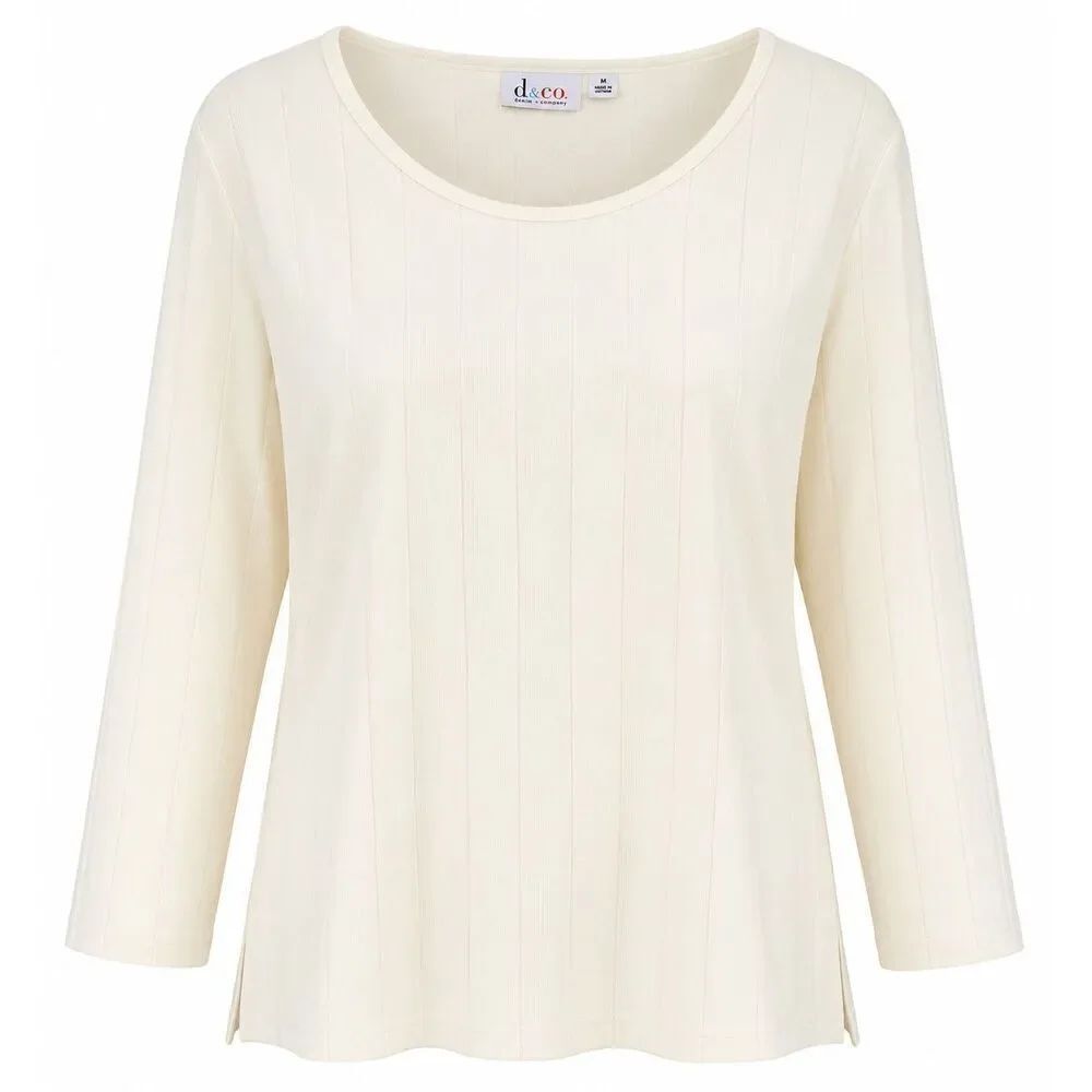 Denim Co Long Sleeve Top Womens Plus Size XL Wide Ribbed Scoop Neck Casual Ivory